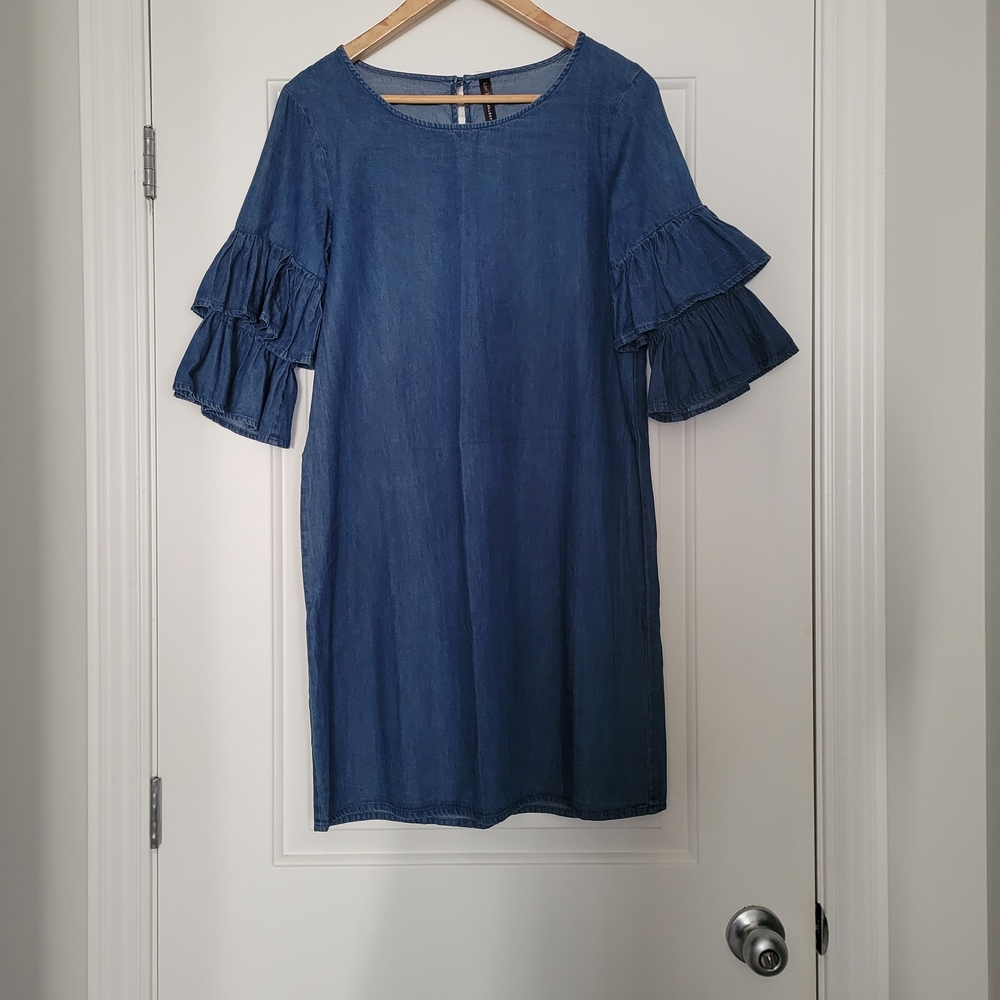 Lori M Collection Blue Light Denim Ruffle Sleeves Dress Size S